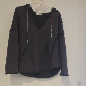 NATURAL LIFE Charcoal Hoodie with Frayed Accents
